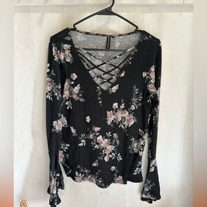 5 for $10 Sanctuary Black and Pink Floral Long Sleeve Top